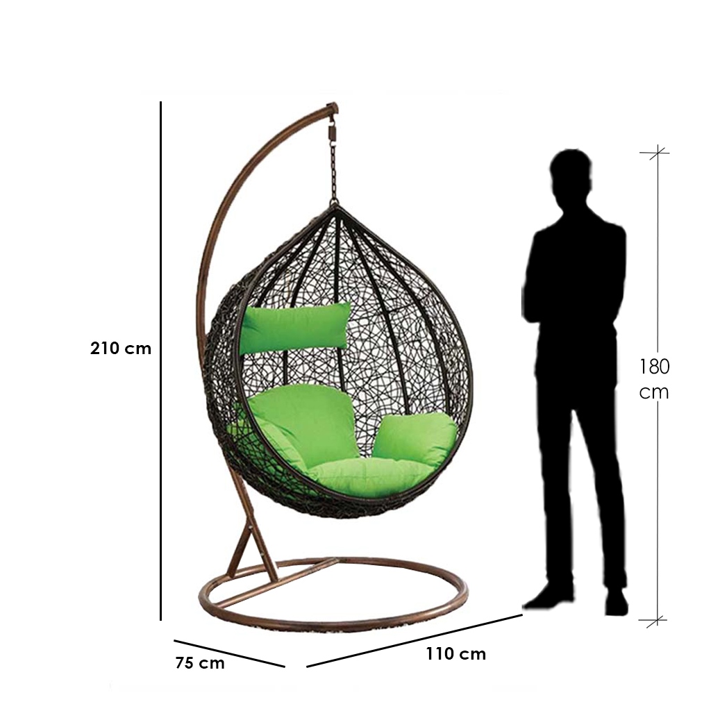 Iron and Rattan Single Hanging Chair - Brown