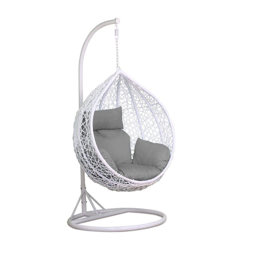 Iron and Rattan Single Hanging Chair - White