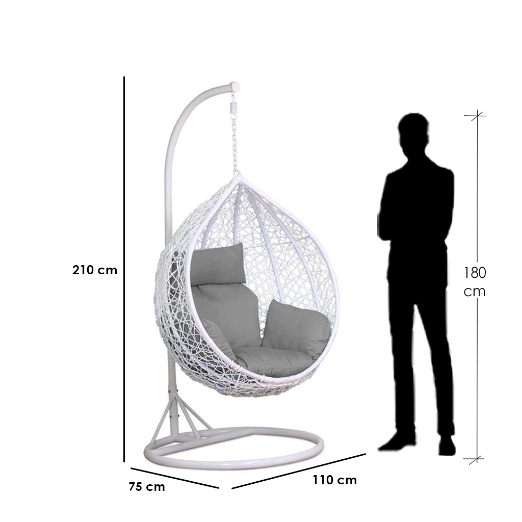 Iron and Rattan Single Hanging Chair - White