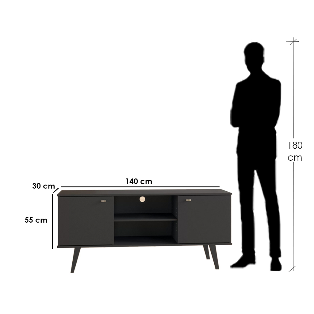 MDF Black Tv Unit - 140 × 30 × 55 cm