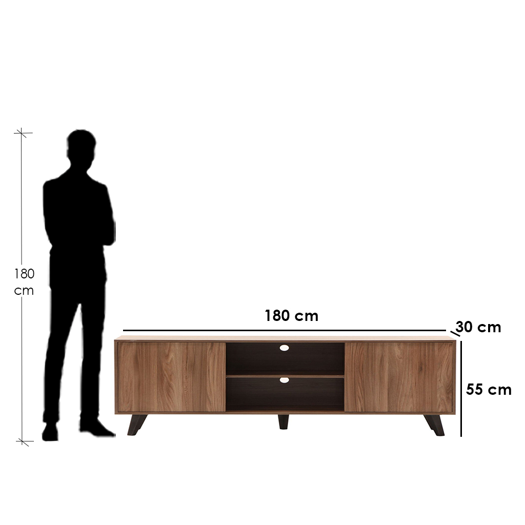 MDF Black and Brown Tv Unit - 180 × 30 × 55 cm