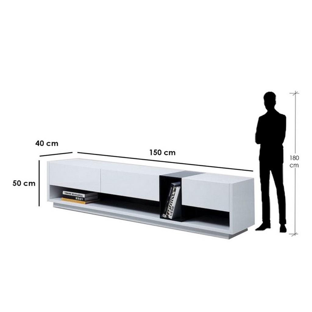 MDF Black and White Tv Unit - 50 × 40 × 150 cm