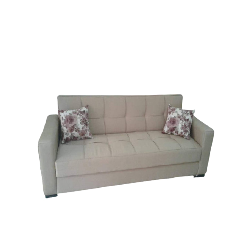 Muski Wood and Velvet Fabric Sofa Bed - Beige