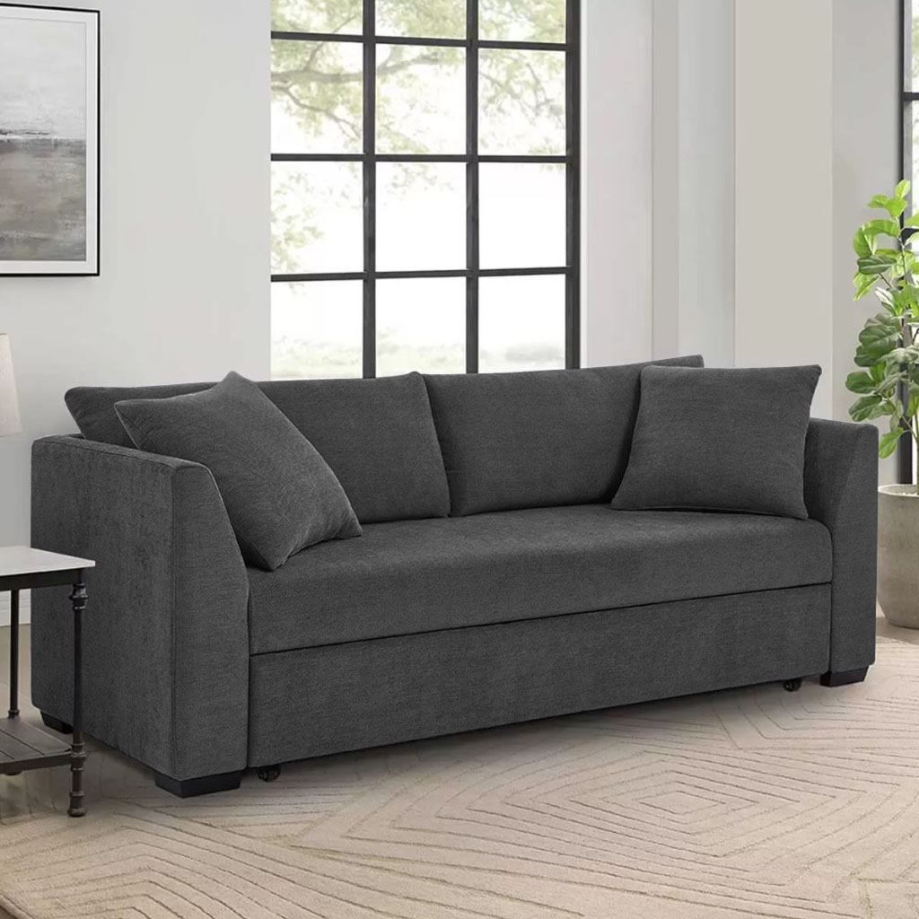 Natural Wood and Linen Fabric Sofa Bed - Grey