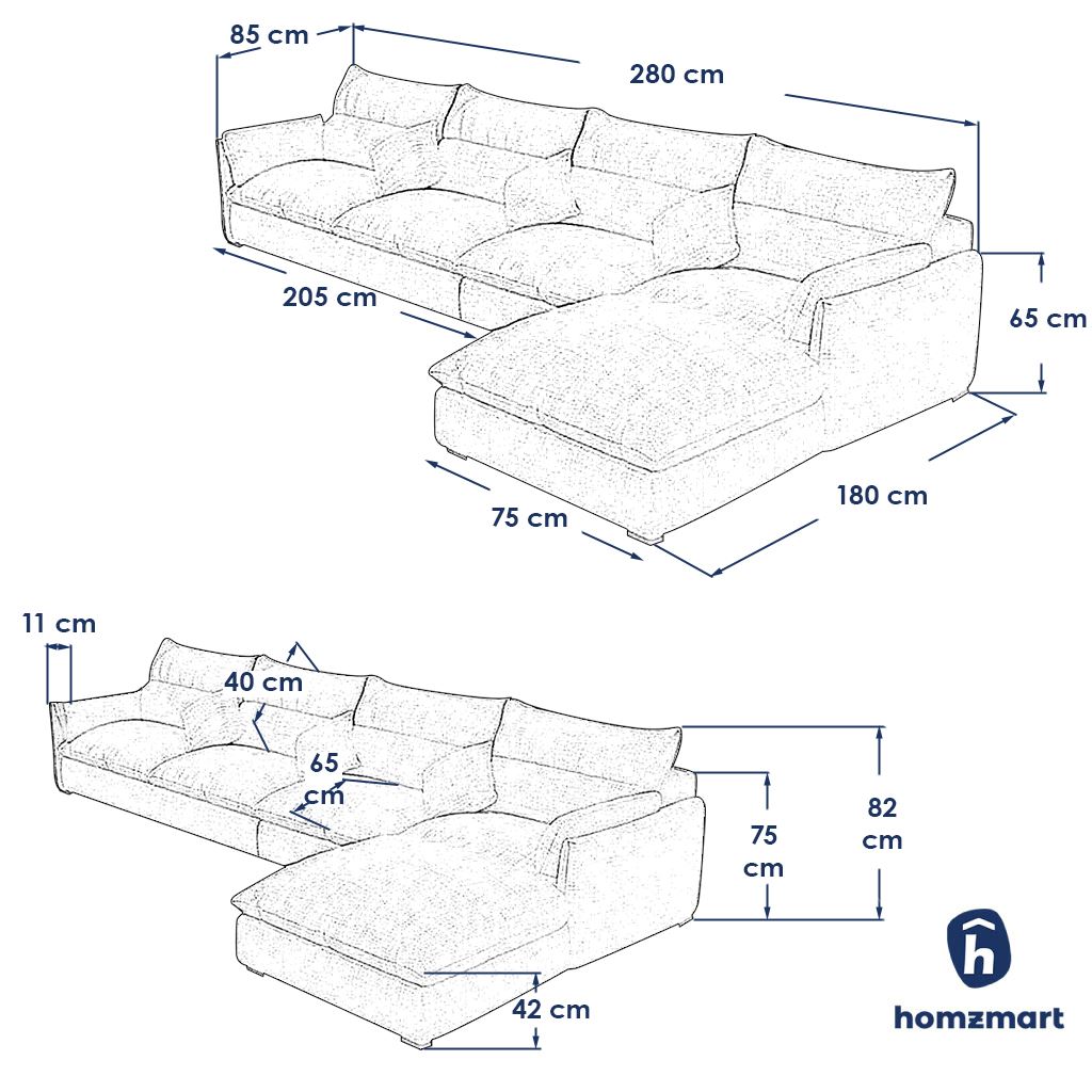 Natural Wood and Linen L-Shape Sofa - Beige