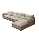 Natural Wood and Linen L-Shape Sofa - Beige