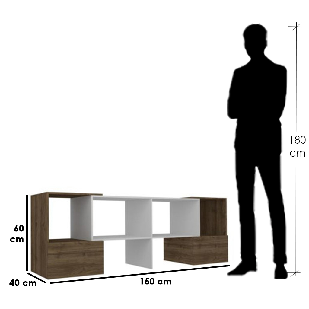 MDF White and Beige Tv Unit - 150 × 40 × 60 cm