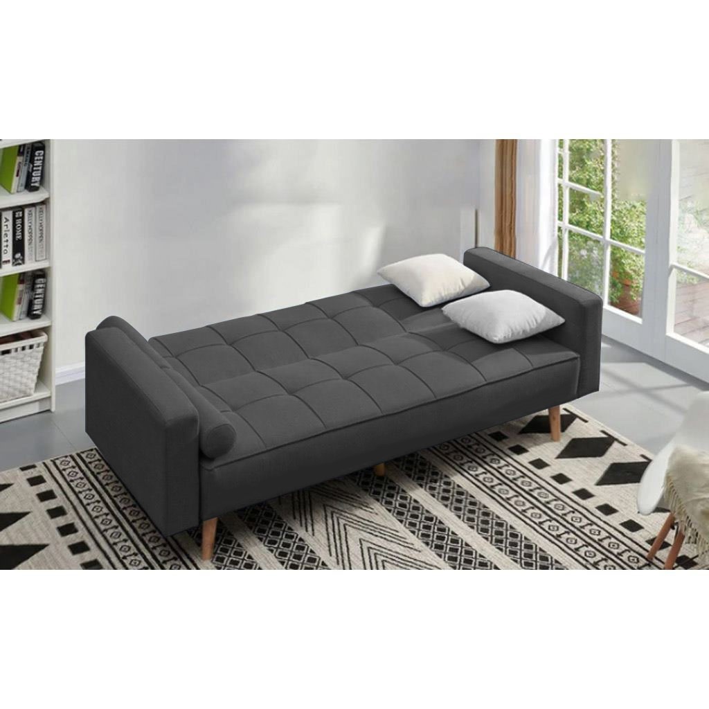 Natural wood and Velvet Fabric Sofa Bed - Grey