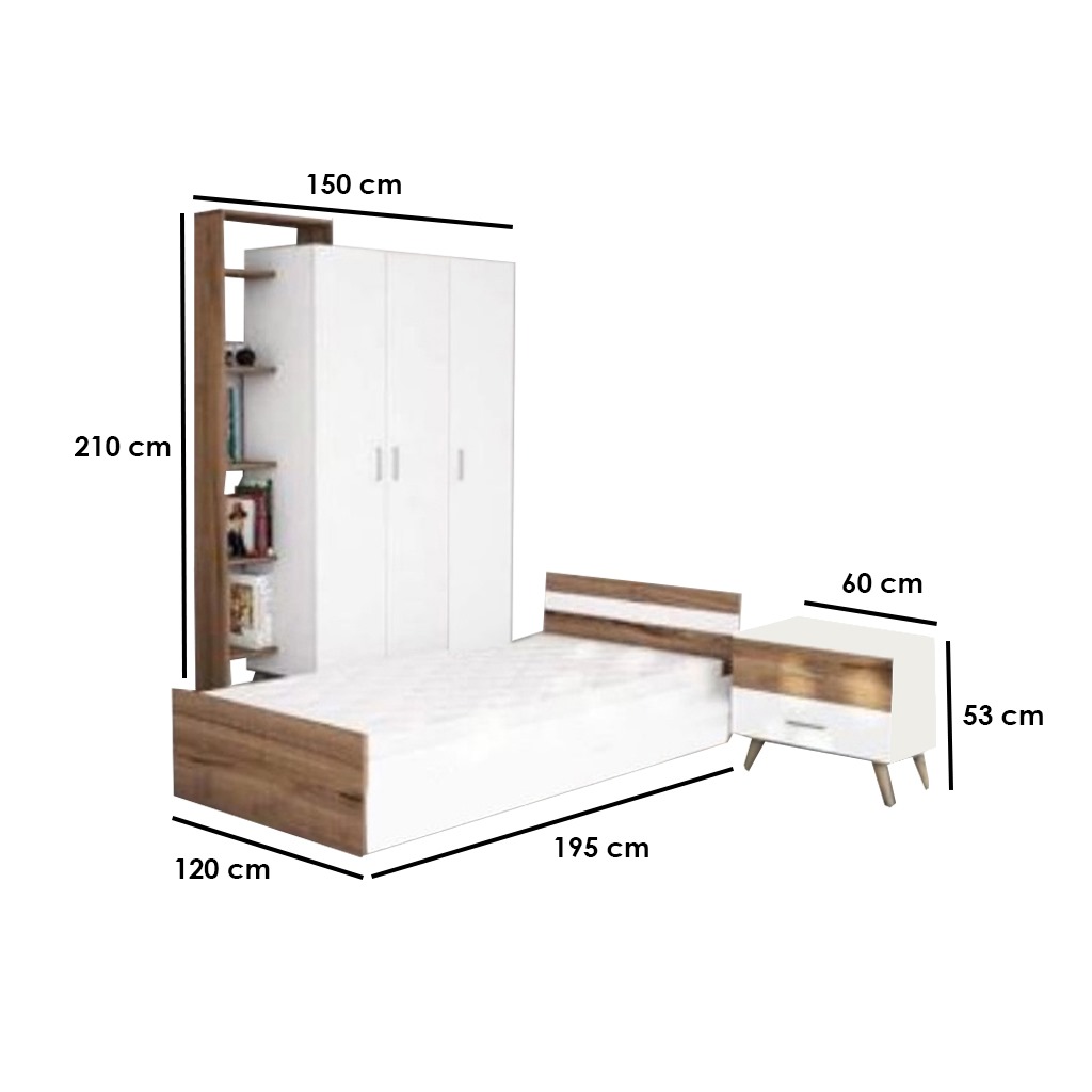 MDF Wood Bedroom Set 3 Pieces - White and Beige