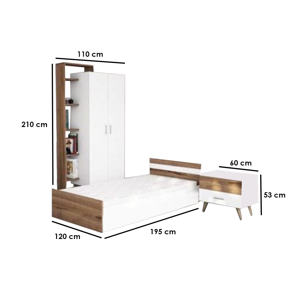 MDF Wood Bedroom Set 3 Pieces - White and Beige