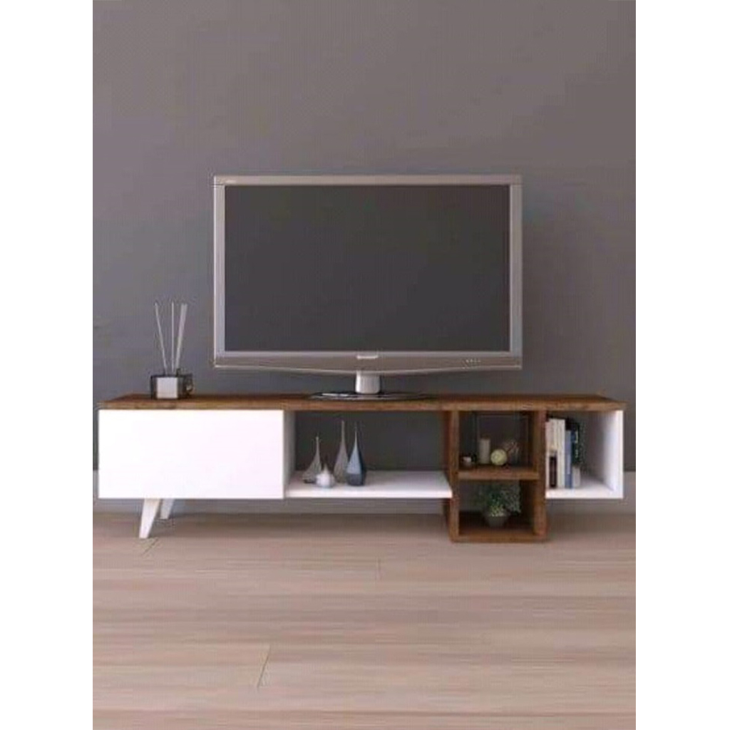 MDF Wood Brown and White Tv Unit - 160 × 30 × 45 cm