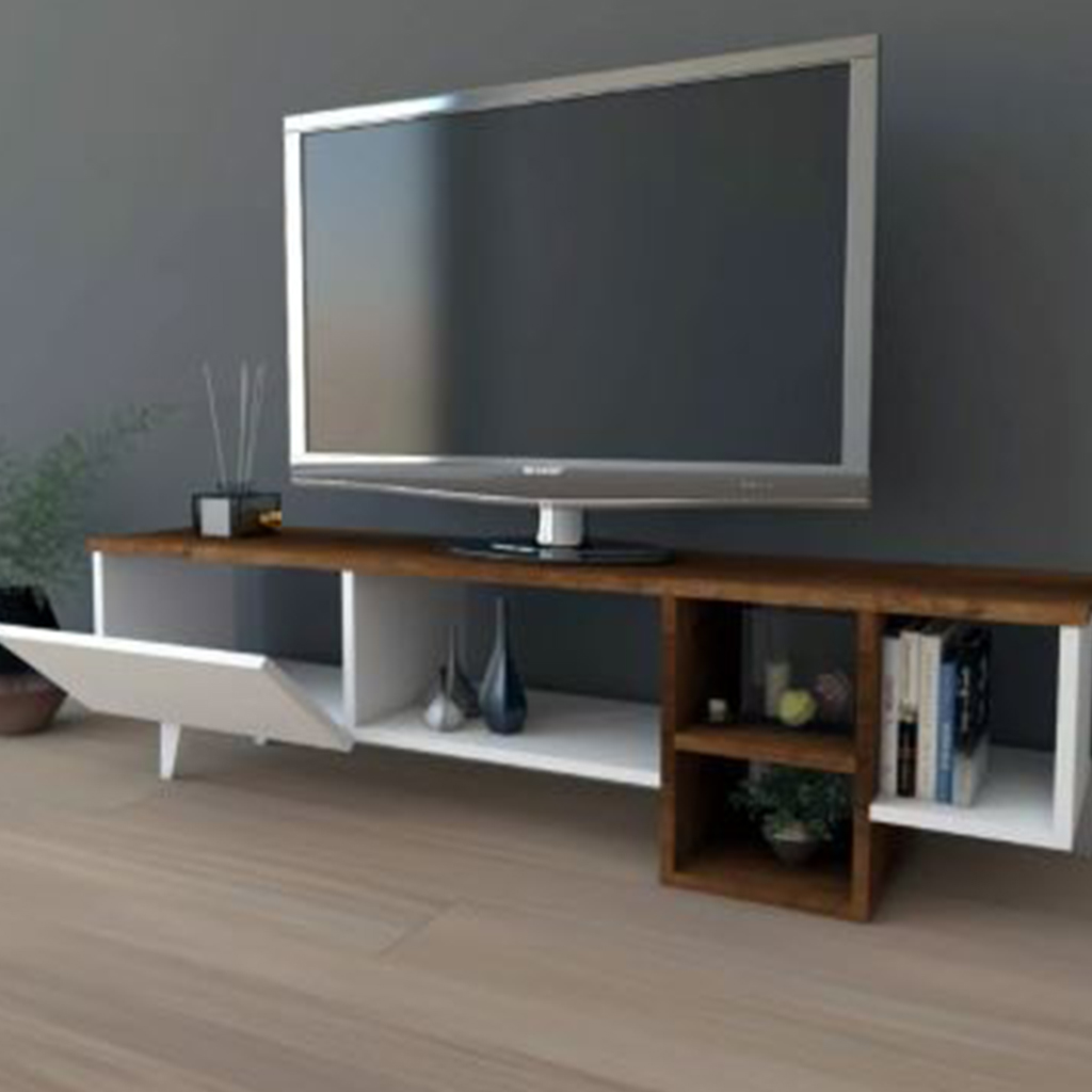 MDF Wood Brown and White Tv Unit - 160 × 30 × 45 cm