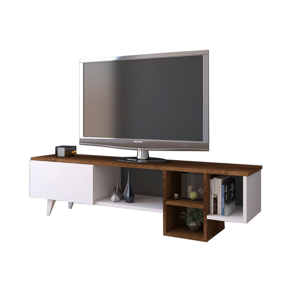 MDF Wood Brown and White Tv Unit - 160 × 30 × 45 cm