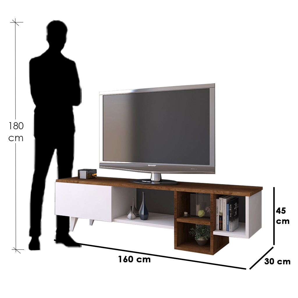 MDF Wood Brown and White Tv Unit - 160 × 30 × 45 cm