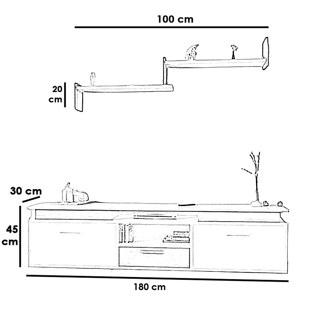 MDF Wood Brown and White Tv Unit - 180 × 30 × 45 cm