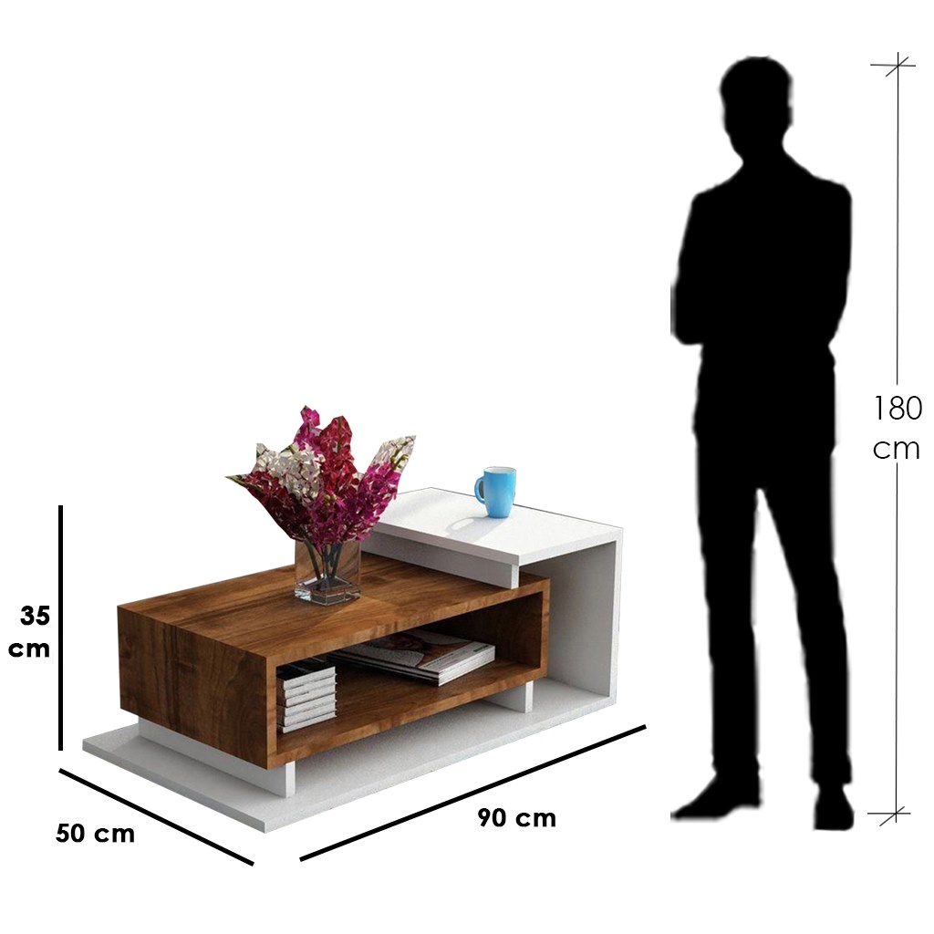 MDF Wood Coffee Table Brown and White - 90x50x35 cm