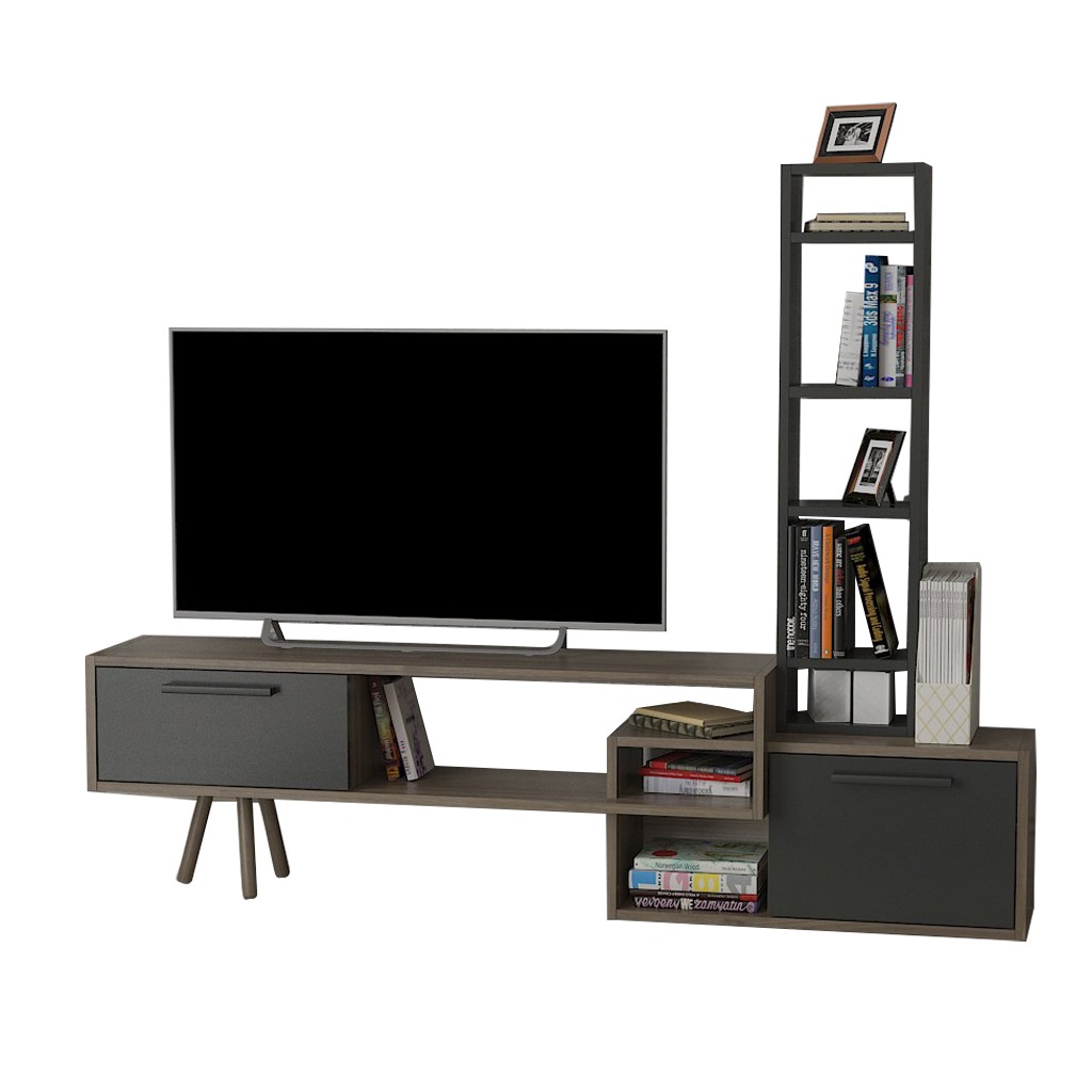 MDF Wood Gray and Beige Tv Unit - 167×133×30 cm