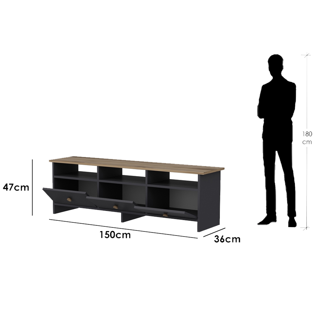 MDF Wood Tv Unit Black and Beige - 150×47×36 cm