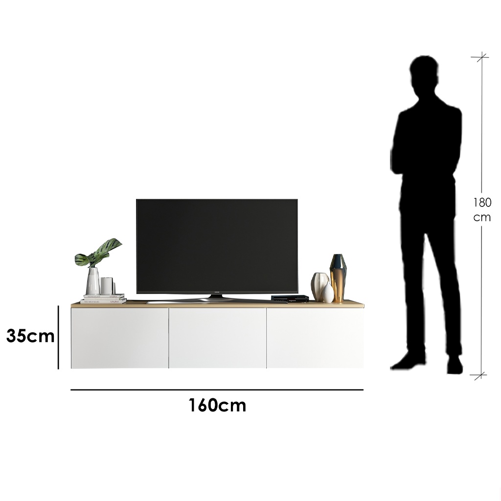 MDF Wood Tv Unit White and Beige - 160×35×32 cm