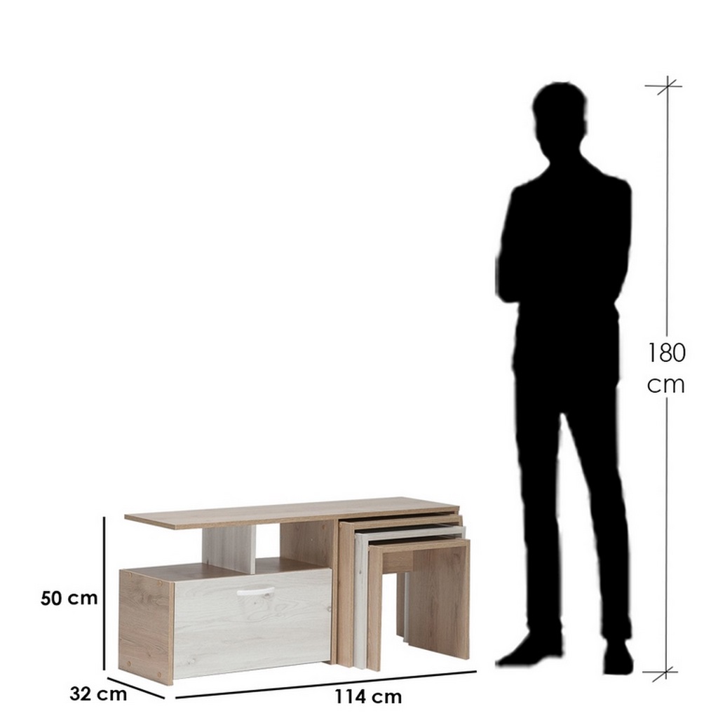 MDF Wood Tv Unit and Sides Table 4 pieces - Beige and Brown