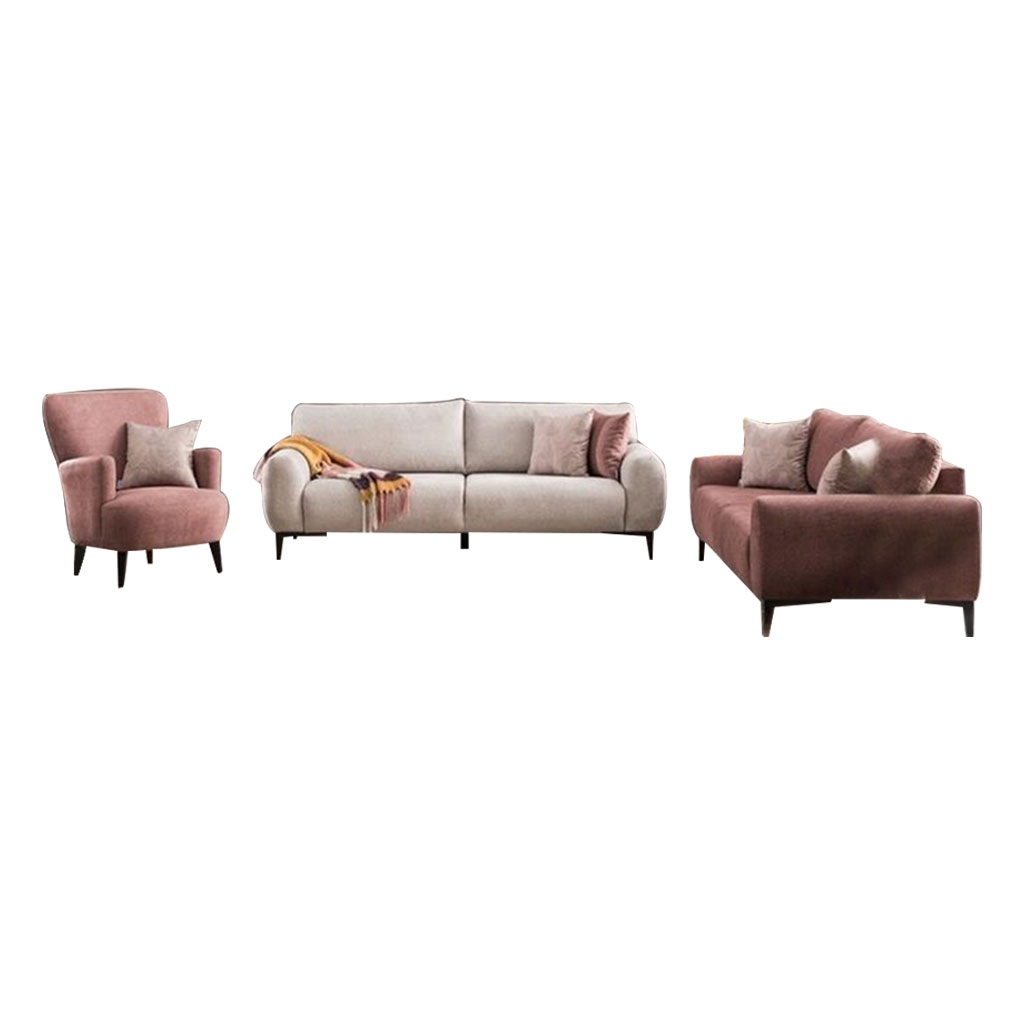 Red Beech Wood Living Room 3 Pieces - White and Pink