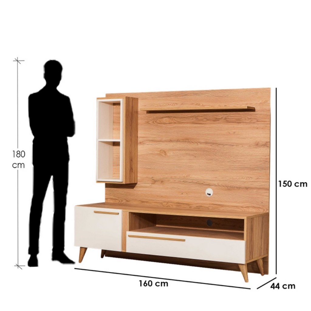 MDF Wood White and Brown Tv Unit - 44×150×160 cm