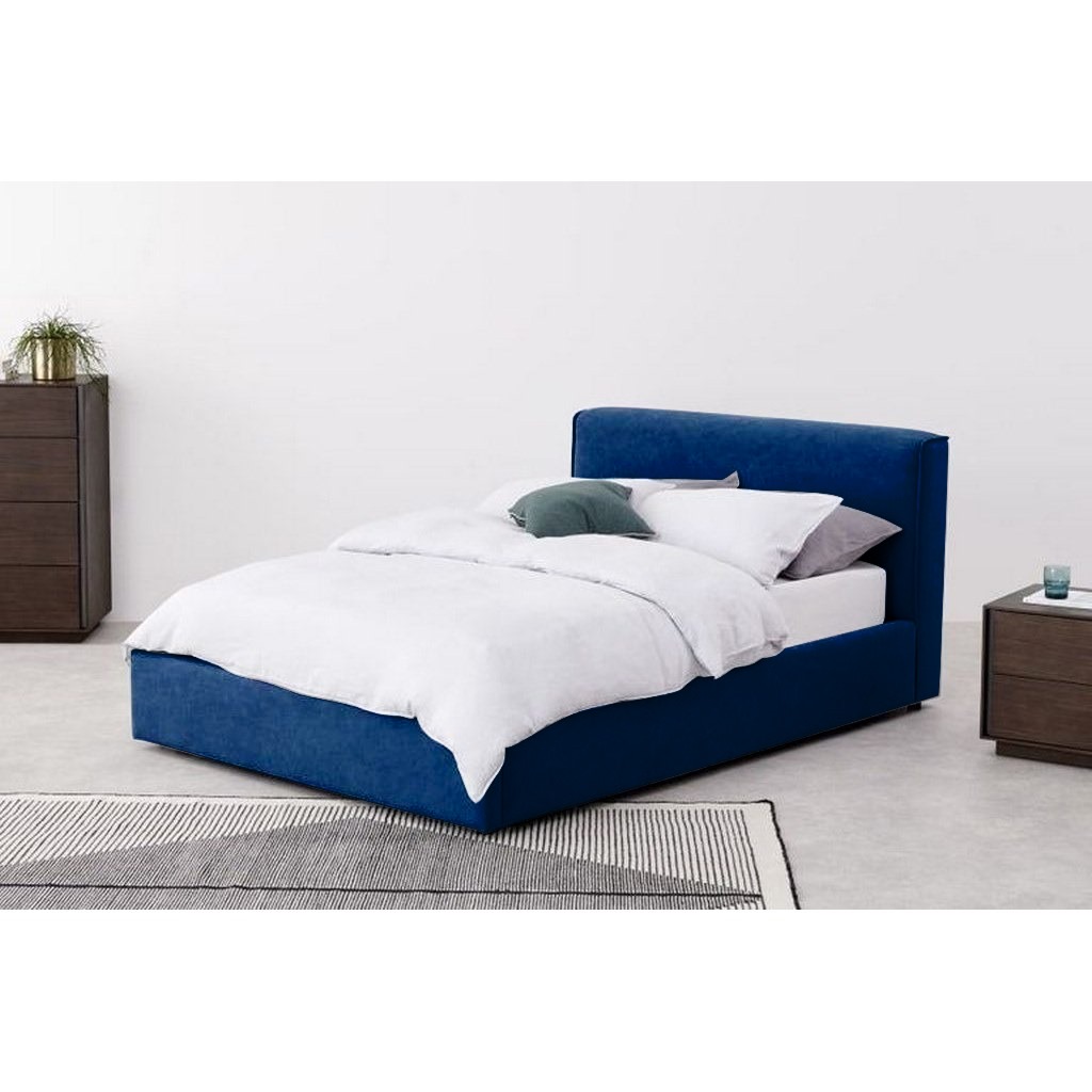 MDF Wood and Velvet Fabric Single Bed 100x120x200 cm - Blue