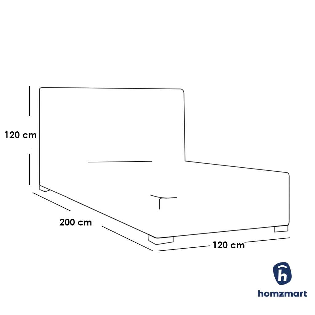 MDF Wood and Velvet Fabric Single Bed 120x120x200 cm