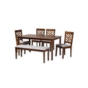 Beech Wood Dining Room Set 6 pieces - Brown