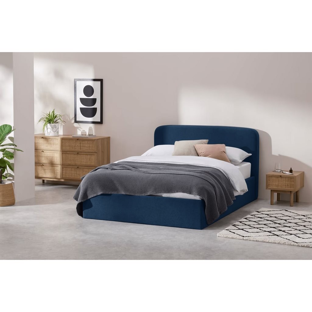 MDF and Velvet Fabric Queen Bed 150x120x195 cm - Blue