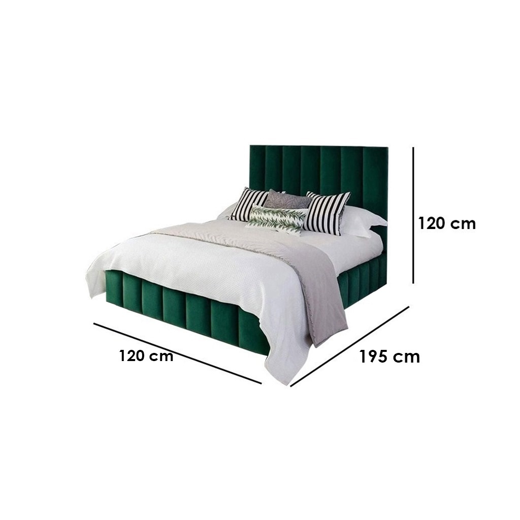 MDF and Velvet Fabric Single Bed 120×120×195 cm - Green