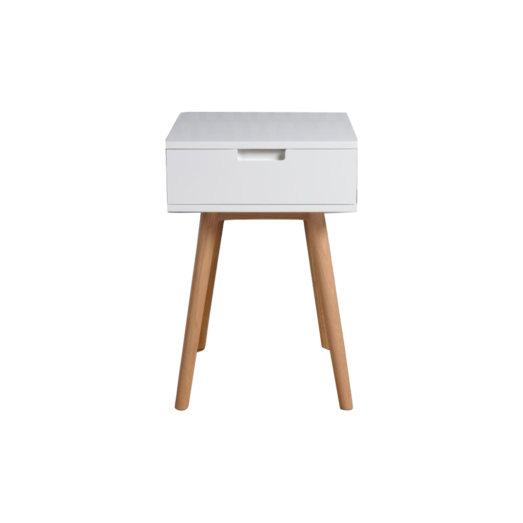 Mdf and Beech Wood Bedside Table White - 35x40x50 cm