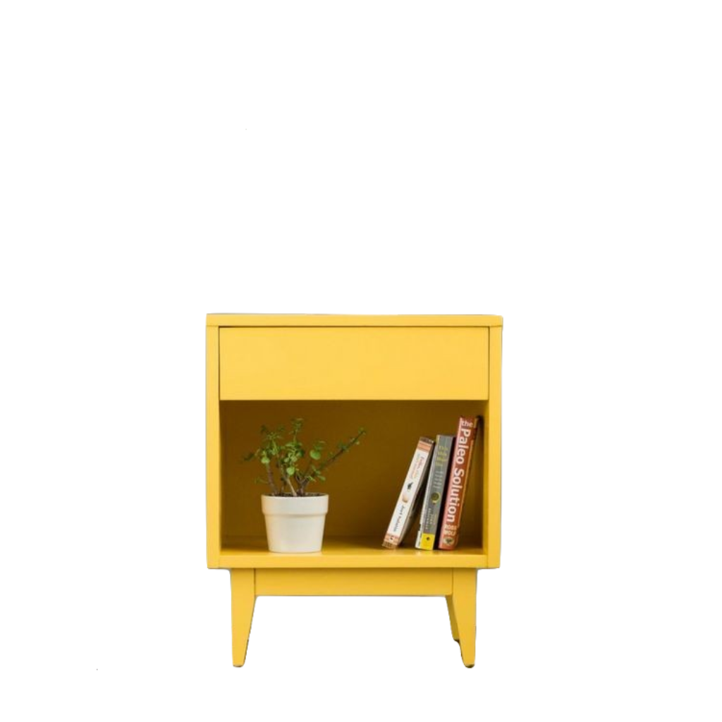 Mdf and Beech Wood Bedside Table Yellow - 40x40x60 cm