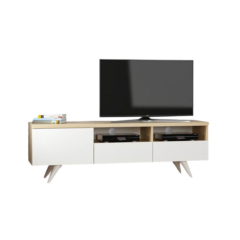 Melamine Wood and PVC Beige and White Tv Unit - 150 × 35 × 46 cm