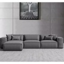 Red Beech Wood and Linen Fabric L-Shape Sofa - Grey