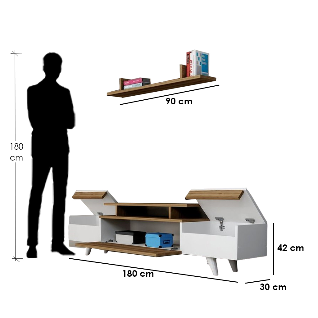 Melamine Wood and PVC Brown and White Tv Set - 180 × 30 × 42 cm