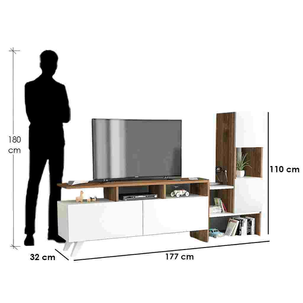 Melamine Wood and PVC Brown and White Tv Unit - 177 × 32 × 110 cm