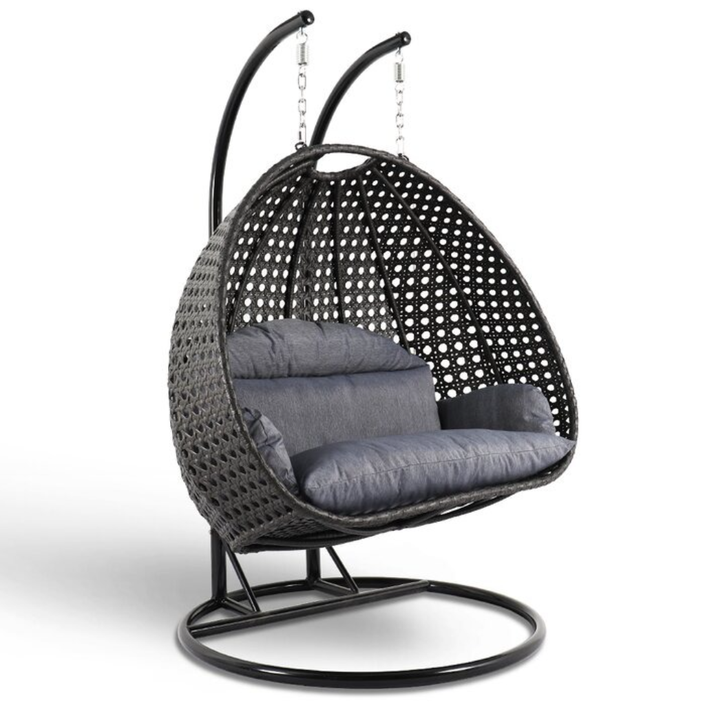 Metal and Rattan Double Hanging Chair - Black