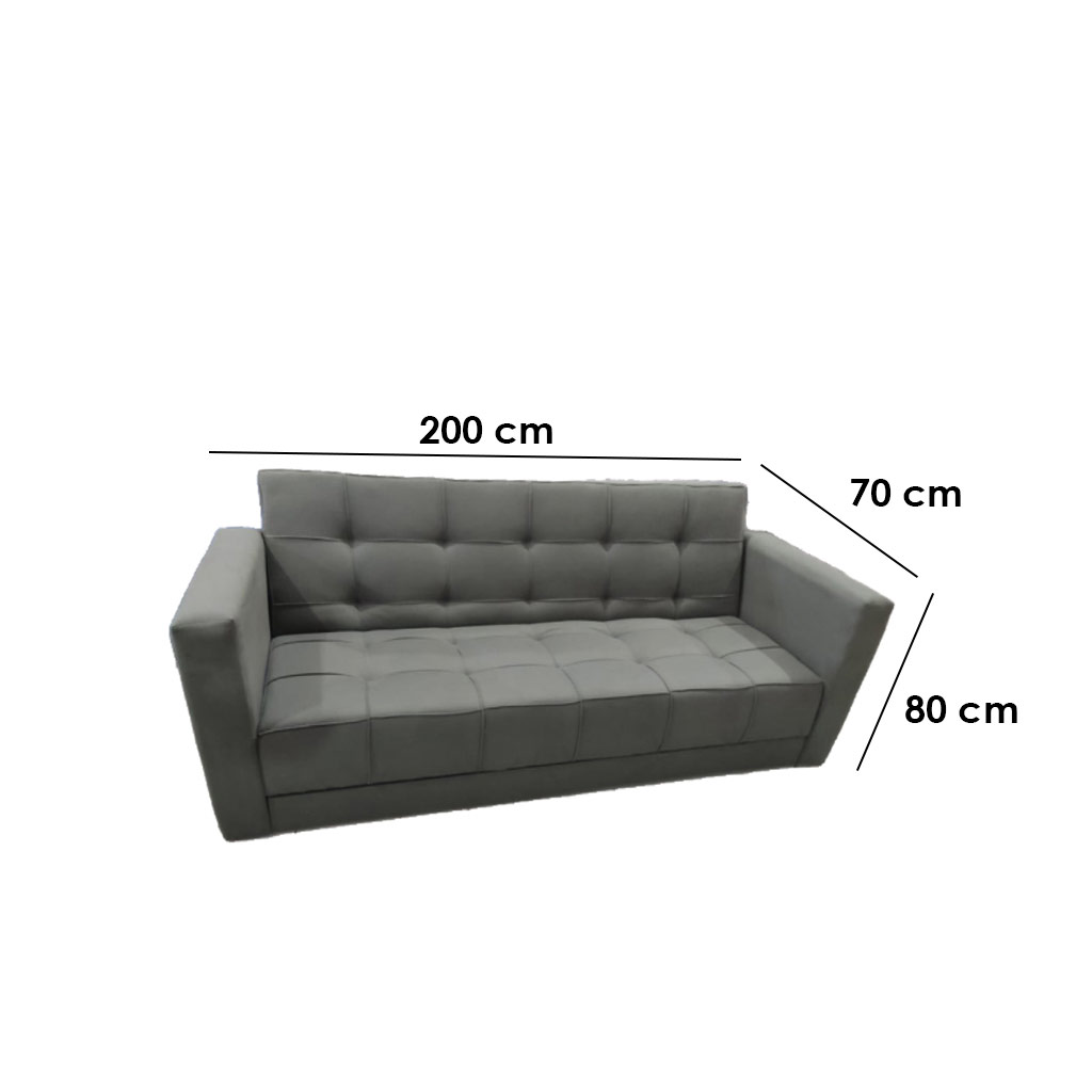 Muski Wood and Velvet Fabric 2 Seater Sofa - Grey