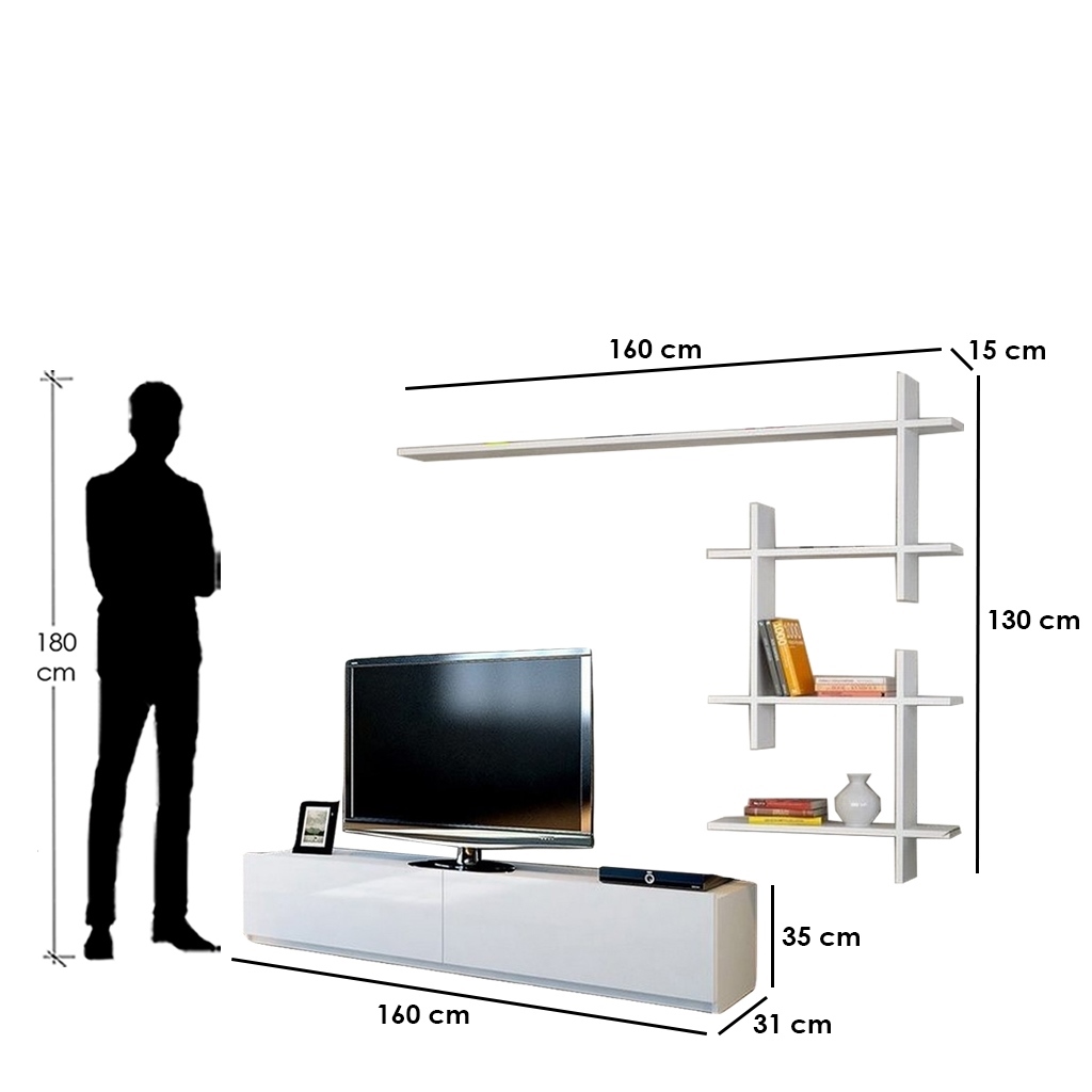 PVC White Tv Unit - 160 × 31 × 35 cm