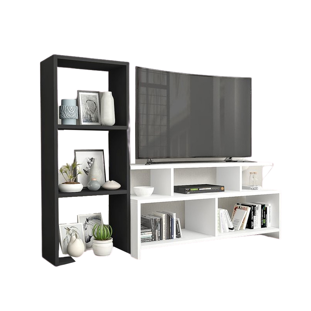 Poly Lackand MDF Black and White Tv Set - 170 × 30 × 180 cm