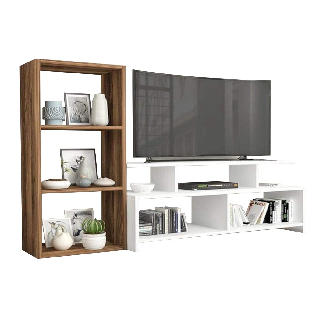 Poly Lackand MDF Brown and White Tv Set - 180 × 30 × 180 cm