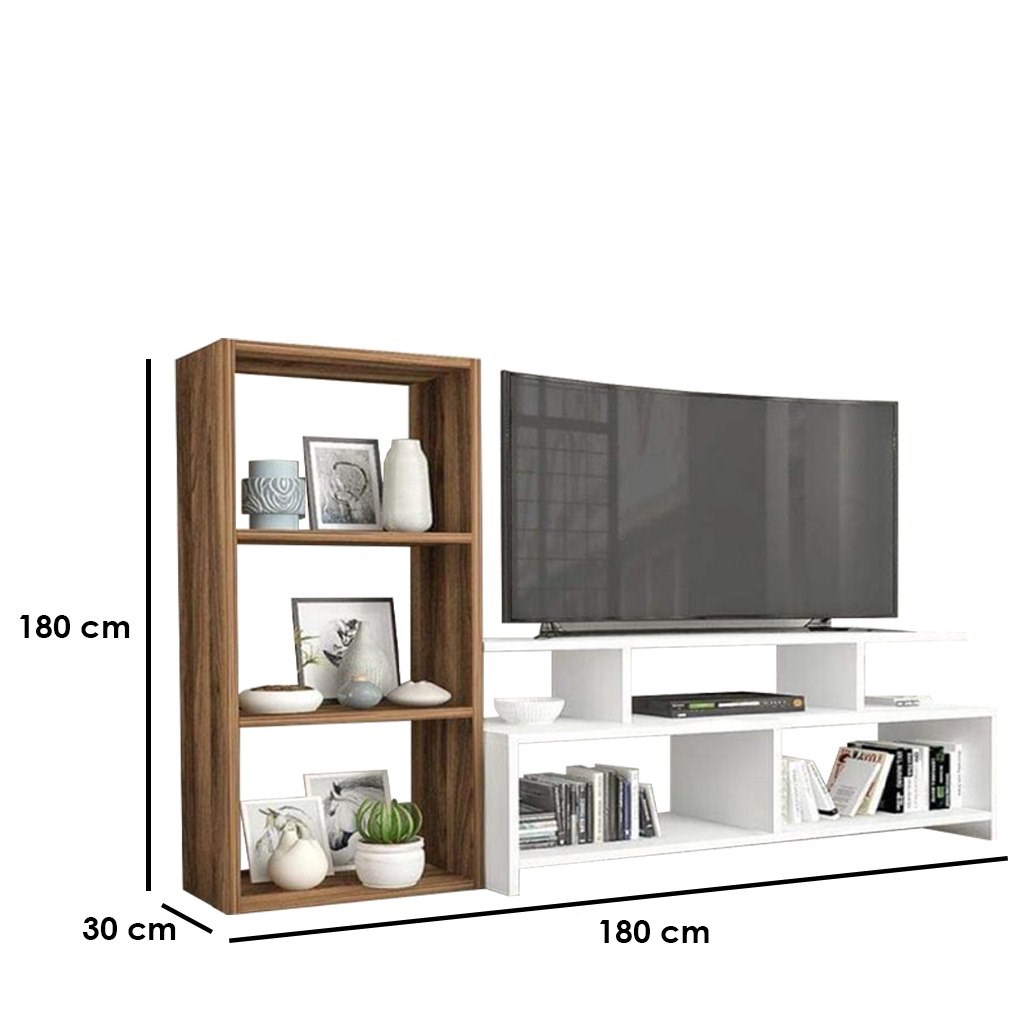 Poly Lackand MDF Brown and White Tv Set - 180 × 30 × 180 cm