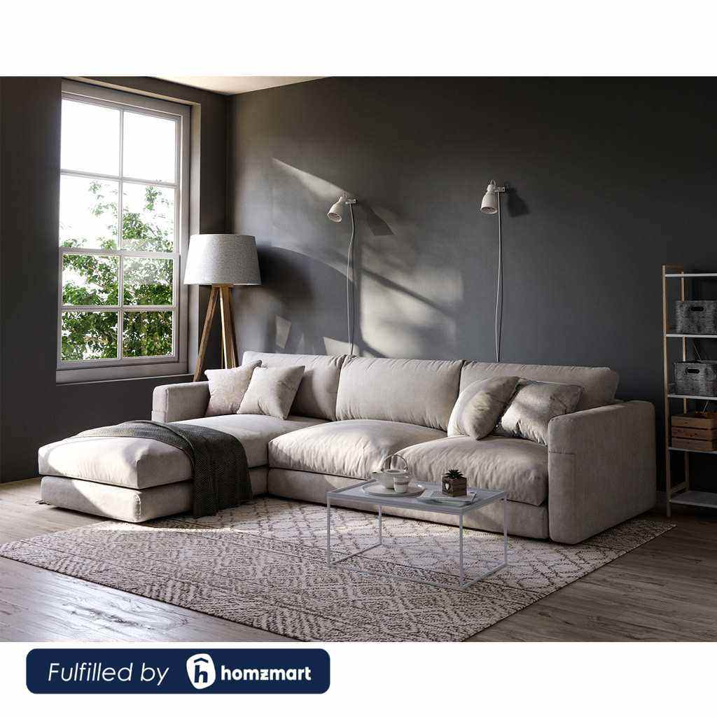 Beech Wood L-Shape Sofa - Beige