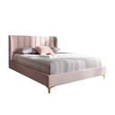 Red Beech Wood and Hammer Velvet Fabric King Bed 120x160x200 cm - Pink