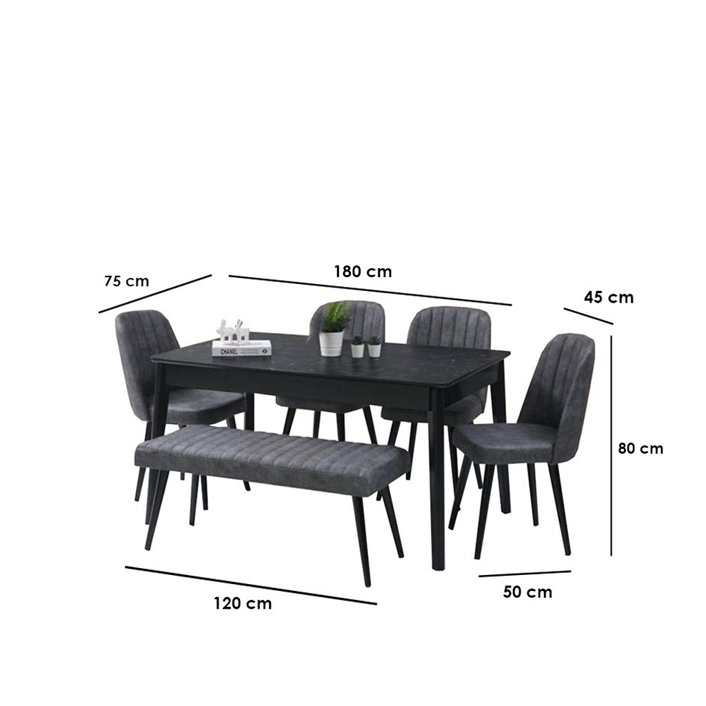 Red Beech Wood and Inverted Leather Dining Room Set 6 pieces