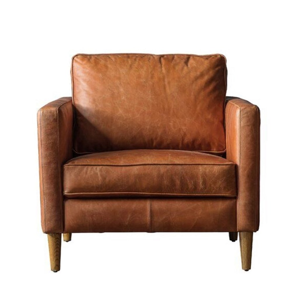 Beech Wood and Leather Arm Chair - Brown