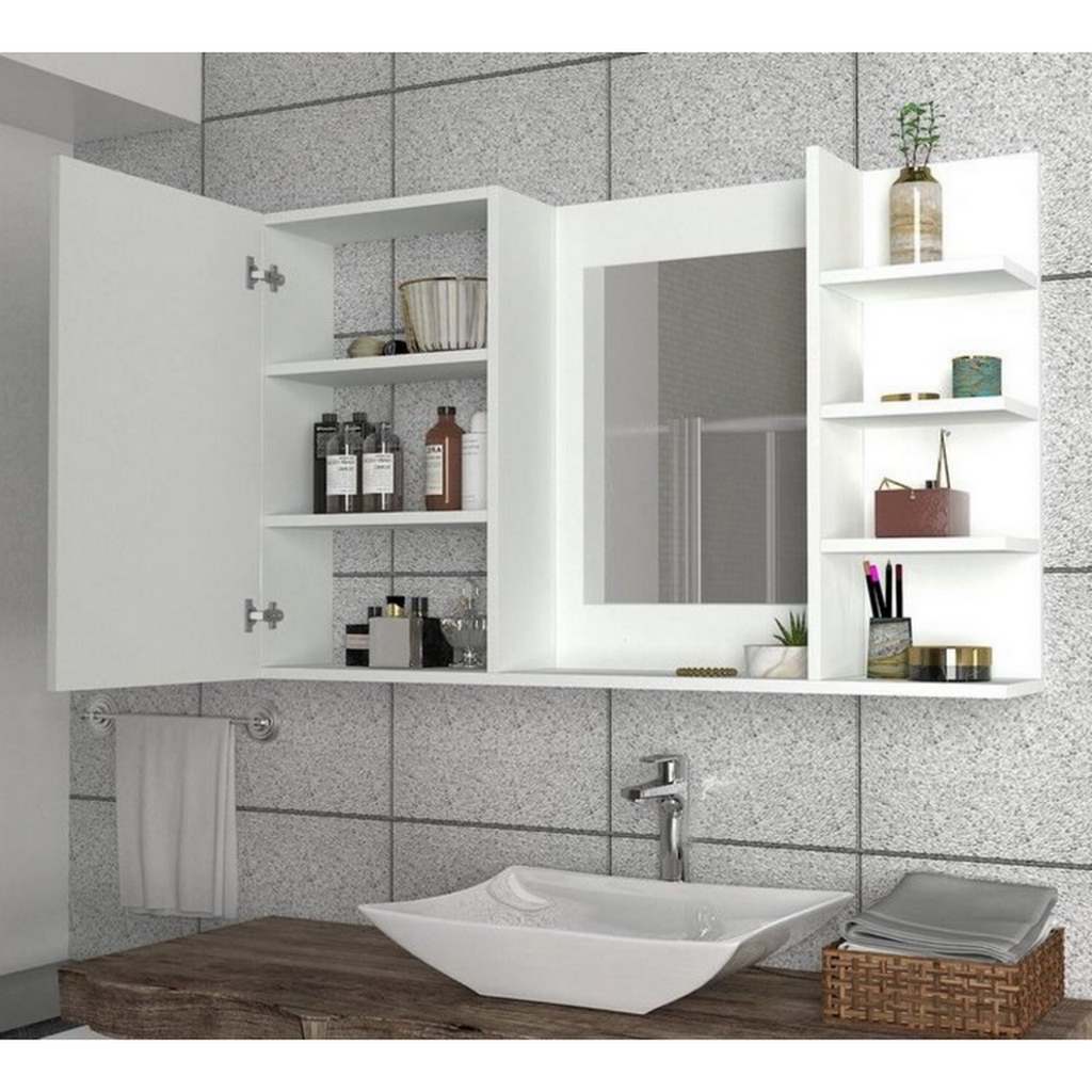 Spanish MDF Bathroom Mirror White - 70 × 18 × 120 cm + 3 Free Shelves