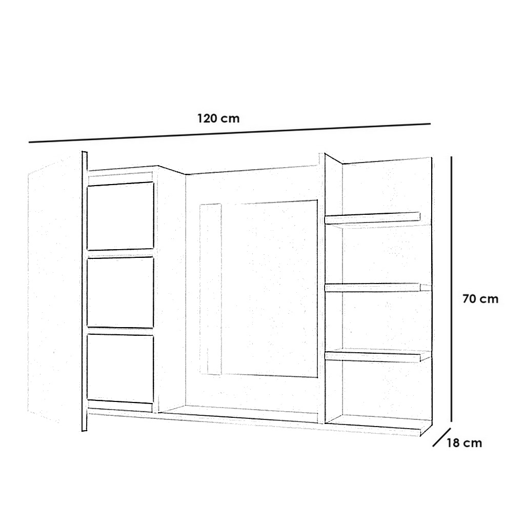 Spanish MDF Bathroom Mirror White - 70 × 18 × 120 cm + 3 Free Shelves