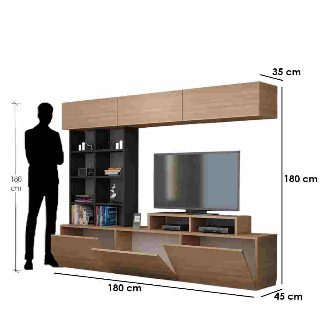 Spanish MDF Beige and Black Tv Set - 180 × 35 × 180 cm